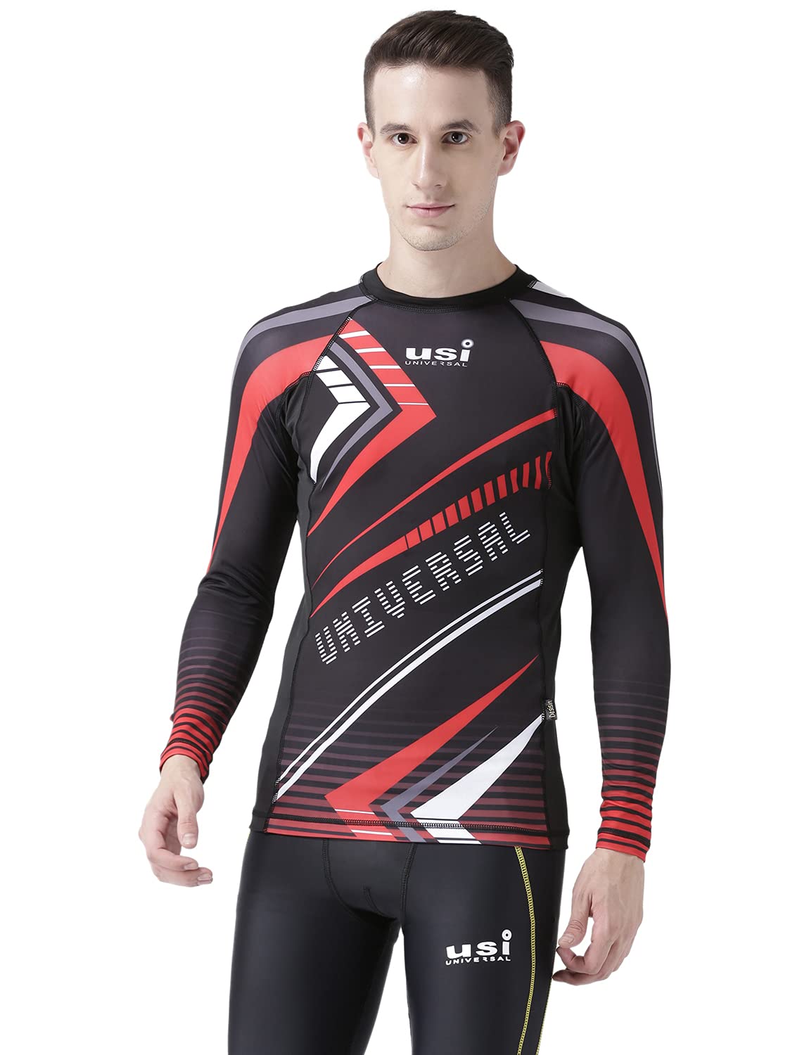 USI UNIVERSAL Rash Guard for Gym, 411RRB Razor Rashguard for Running, Cycling, Swimming, Cricket, Basketball | Rashguard Swimming Costume for Men | Rash Guard for Men (Medium, Black)