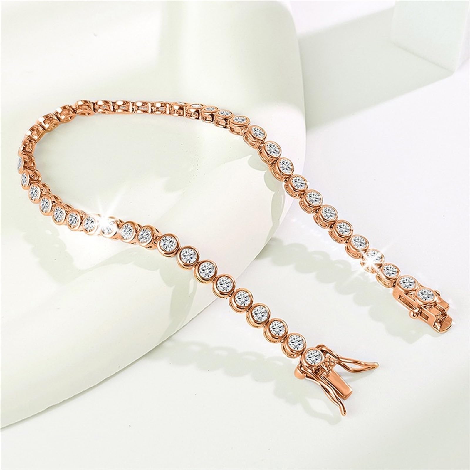 Bracciale rigido con diamanti Braccialetti da matrimonio di fidanzamento in oro rosa for le donne Gioielli tennis for feste sposa per feste e riunioni