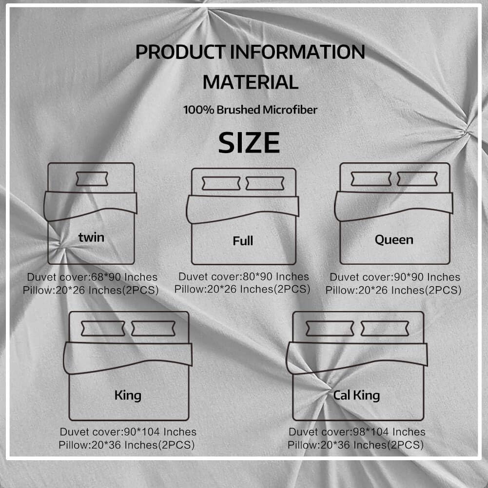 Vailge 3 Piece Pinch Pleated Duvet Cover with Zipper Closure, 100% 120gsm Microfiber Pintuck Duvet Cover, Luxurious Pintuck Decorative (Grey,Twin) : Home & Kitchen