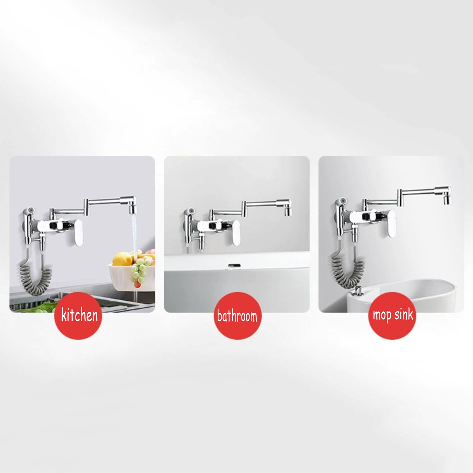 Grifo Pared Lavabo Baño Grifo Lavadora Doble Salida 1/2 Dos Modos De Salida De Agua Plegable,Cromado