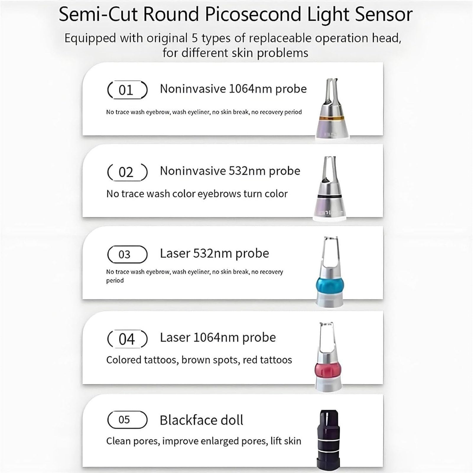 Maszyna do usuwania tatuażu i urządzenie kosmetyczne, wielofunkcyjny laser 532/1064 nm do usuwania tatuażu, w zestawie z 5 końcówkami