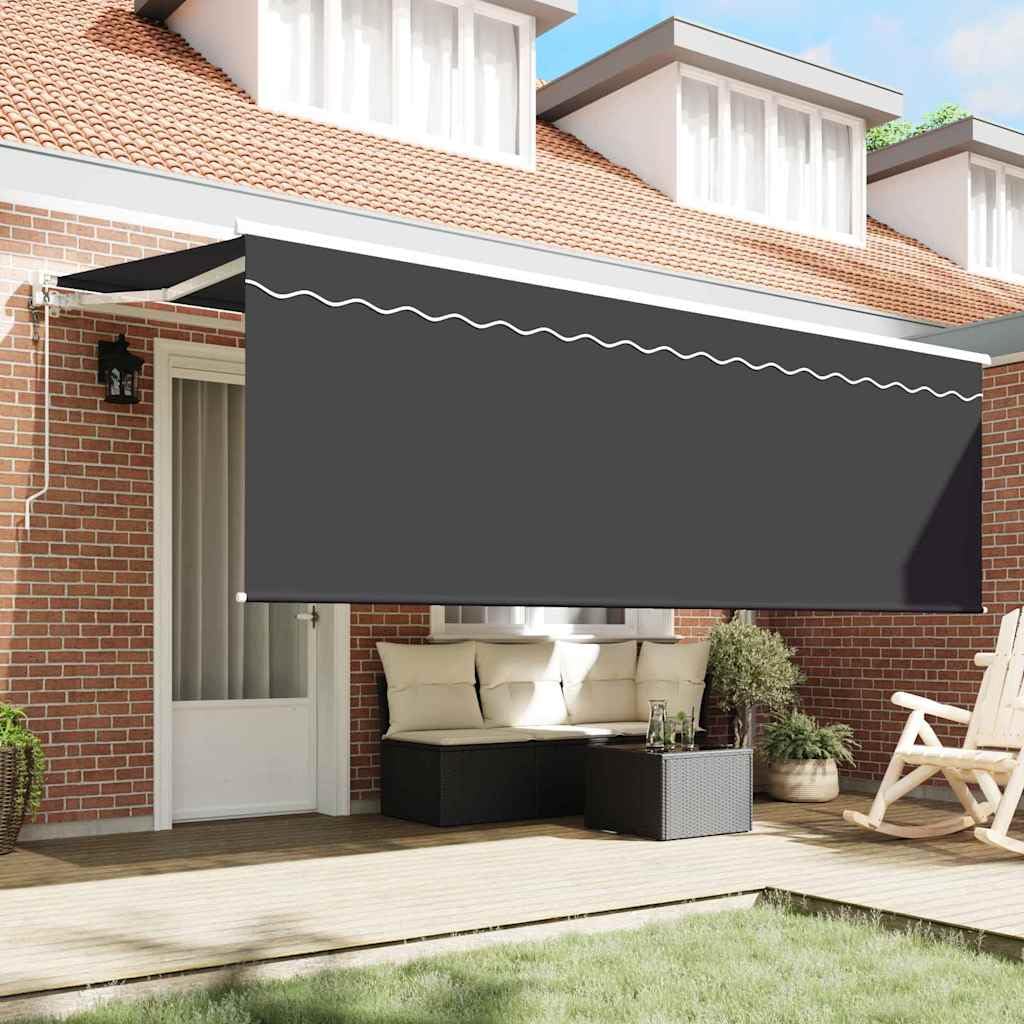 Toldo retráctil antracita 350 x 200 cm, resistente a los rayos UV, resistente a la intemperie, marco de aluminio, protección solar para terraza y balcón, toldo de jardín