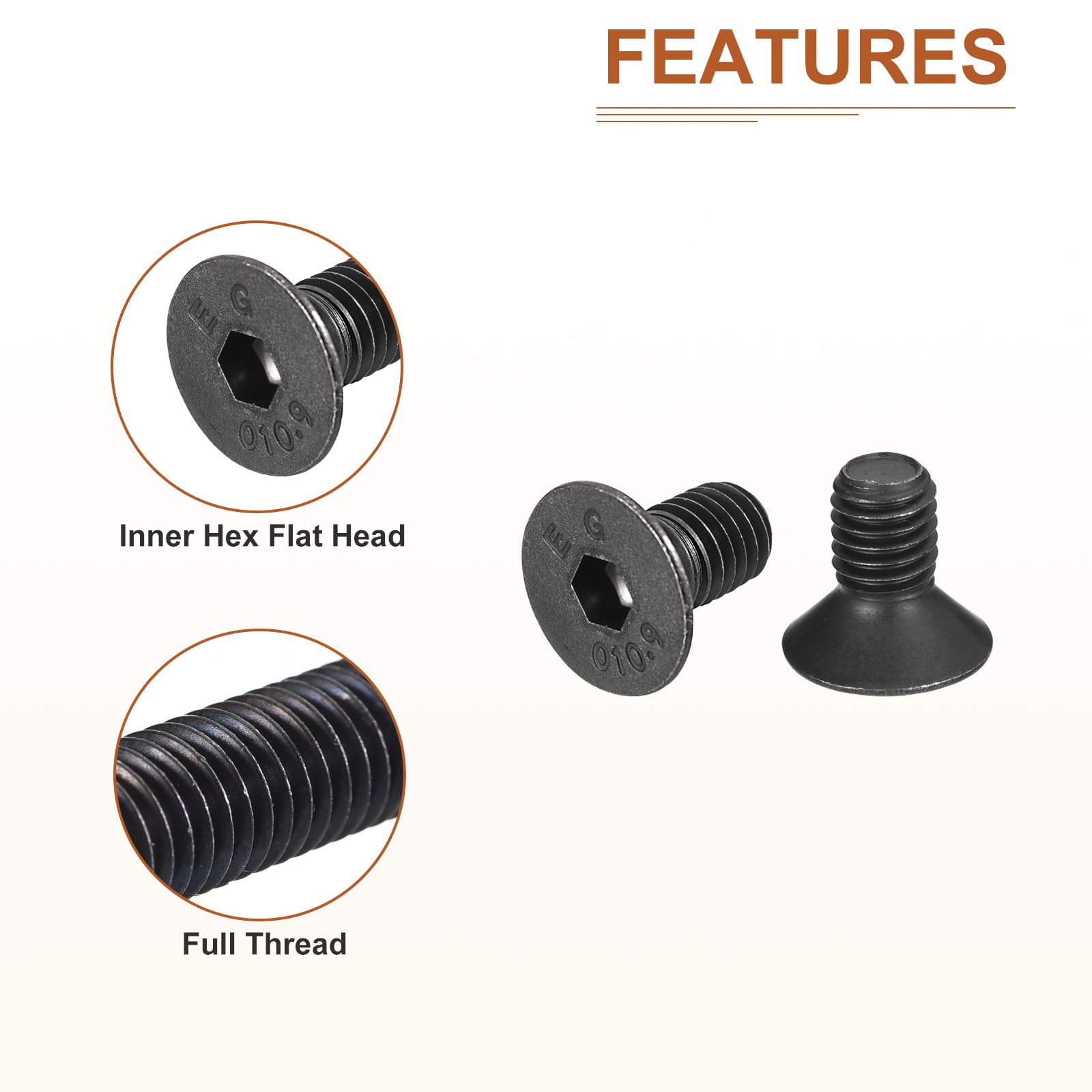 DTGN M8-1.25x16mm Flat Head Socket Cap Screws, 25 Pack Hex Socket Flat Head Screws Carbon Steel Black Oxide, Full Thread - Image 4