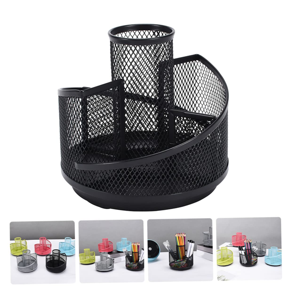DOITOOL 4 Stück Drehbarer Metall Stiftehalter Schreibtisch Organizer Schwarz Multifunktional für Bürobedarf Kosmetikpinsel und Schreibutensilien Stabiles Design mit Glatter Oberfläche und
