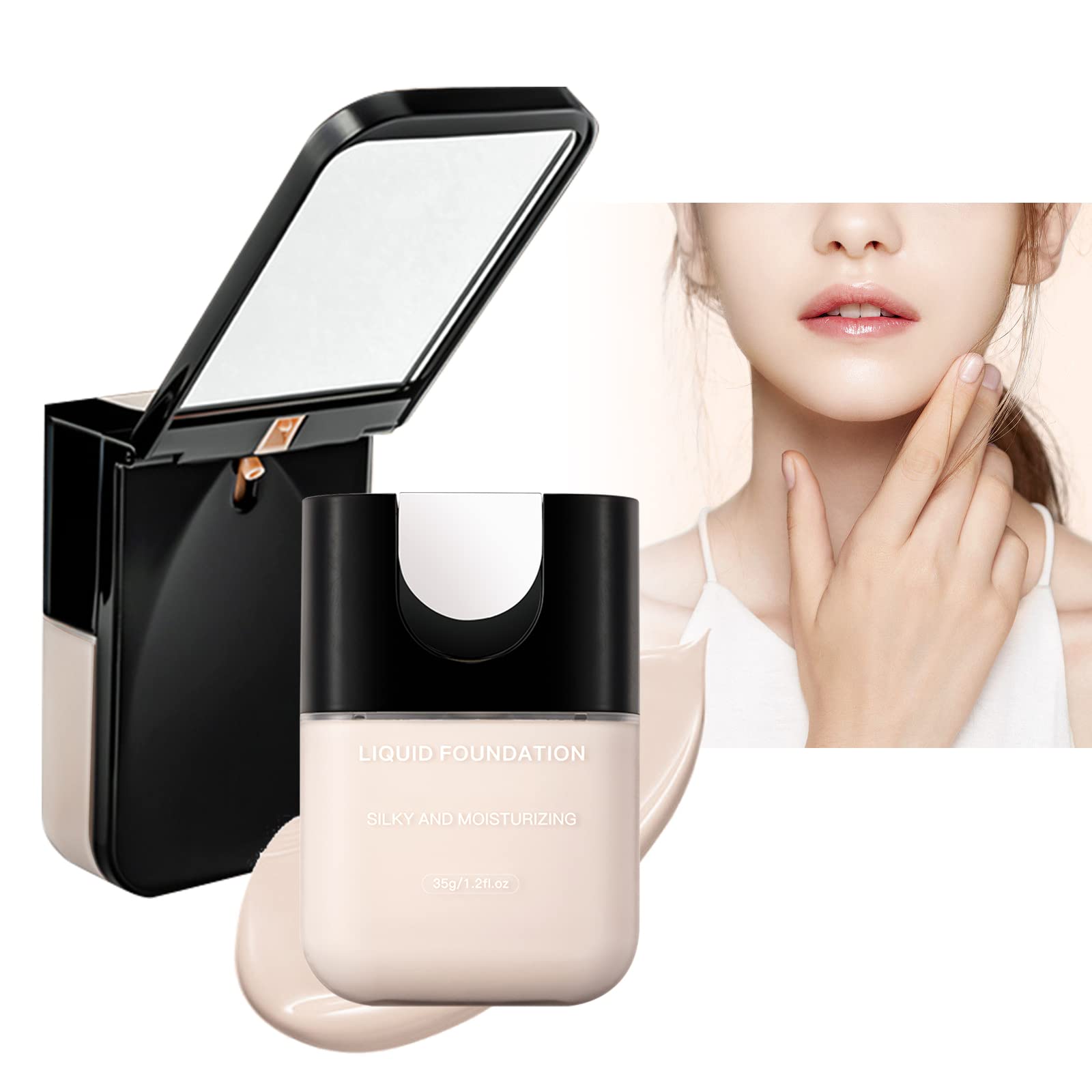 Photo 1 of 2 Pack Bundle PASNOWFU Liquid Foundation, Oil Control Full Coverage Foundation, Waterproof Flawless Concealer, Cream Smooth Foundation with Mirror, Long-Lasting Liquid Foundation Makeup,1.05oz (Ivory White)