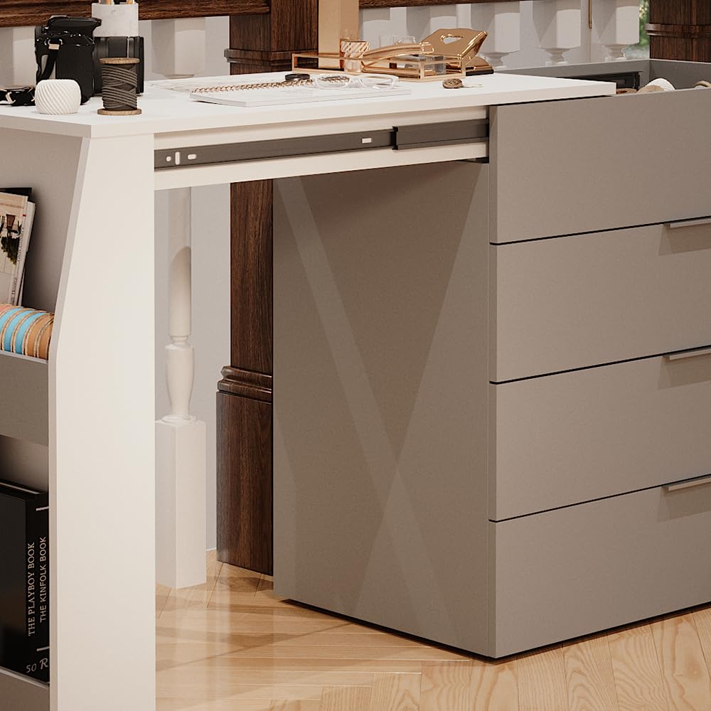 Vicco Mesa de Manualidades IVA, Gris, 98.5-167.5 x 80 x 47 cm | desplegable, 4 cajones, extensible para ampliar la superficie de trabajo