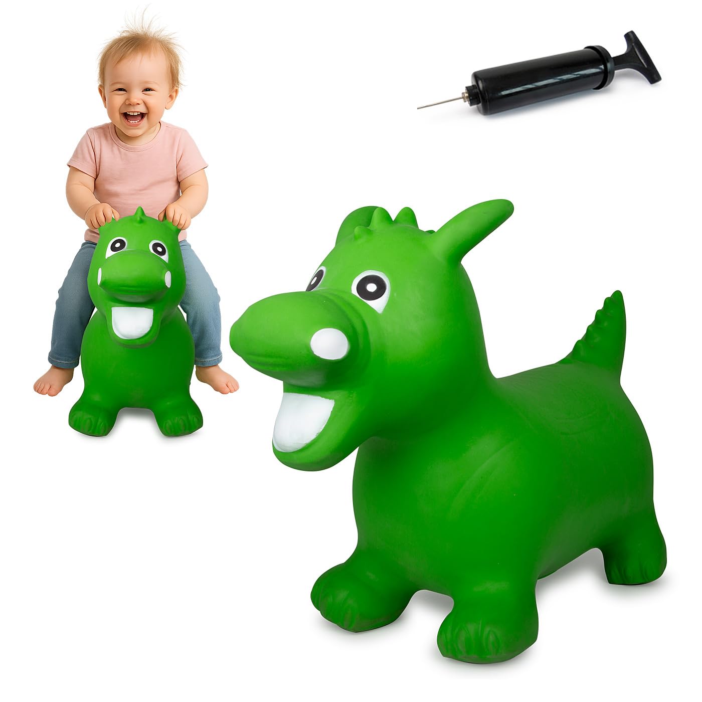 JAMARA 460315 Hüpftier Drache HoppyDoo - Spielzeug für Kinder, Hüpfspielzeug Baby Indoor/Outdoor, Geschenk für Kids, Gartenspielzeug, Bouncing, Pflegeleicht, BPA frei, mit Pumpe