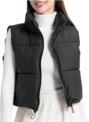 Outerwear Winter Vest Womens Puffer Vest Lightweight Stand-up Collar Soild Color Warm Outewear Sleeveless Jacket
