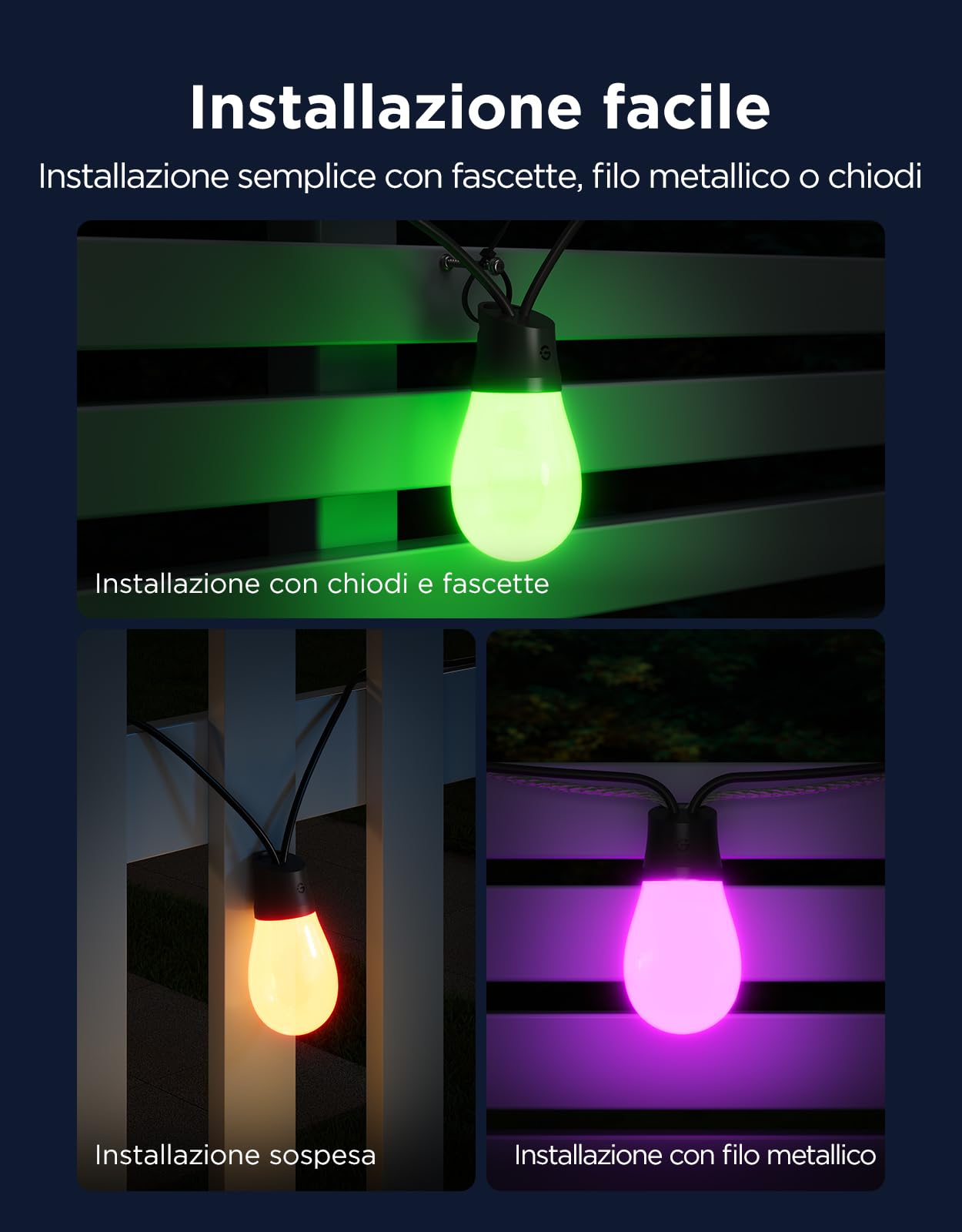 Govee Catena Luminosa Esterno, 15M Lampadine LED RGBIC Bianco Caldo, Controllo APP WiFi con Alexa Luci da Esterno, IP66 Impermeabile, 111 Modalità di Scena, Adatto per Giardino, Balcone, Gazebo