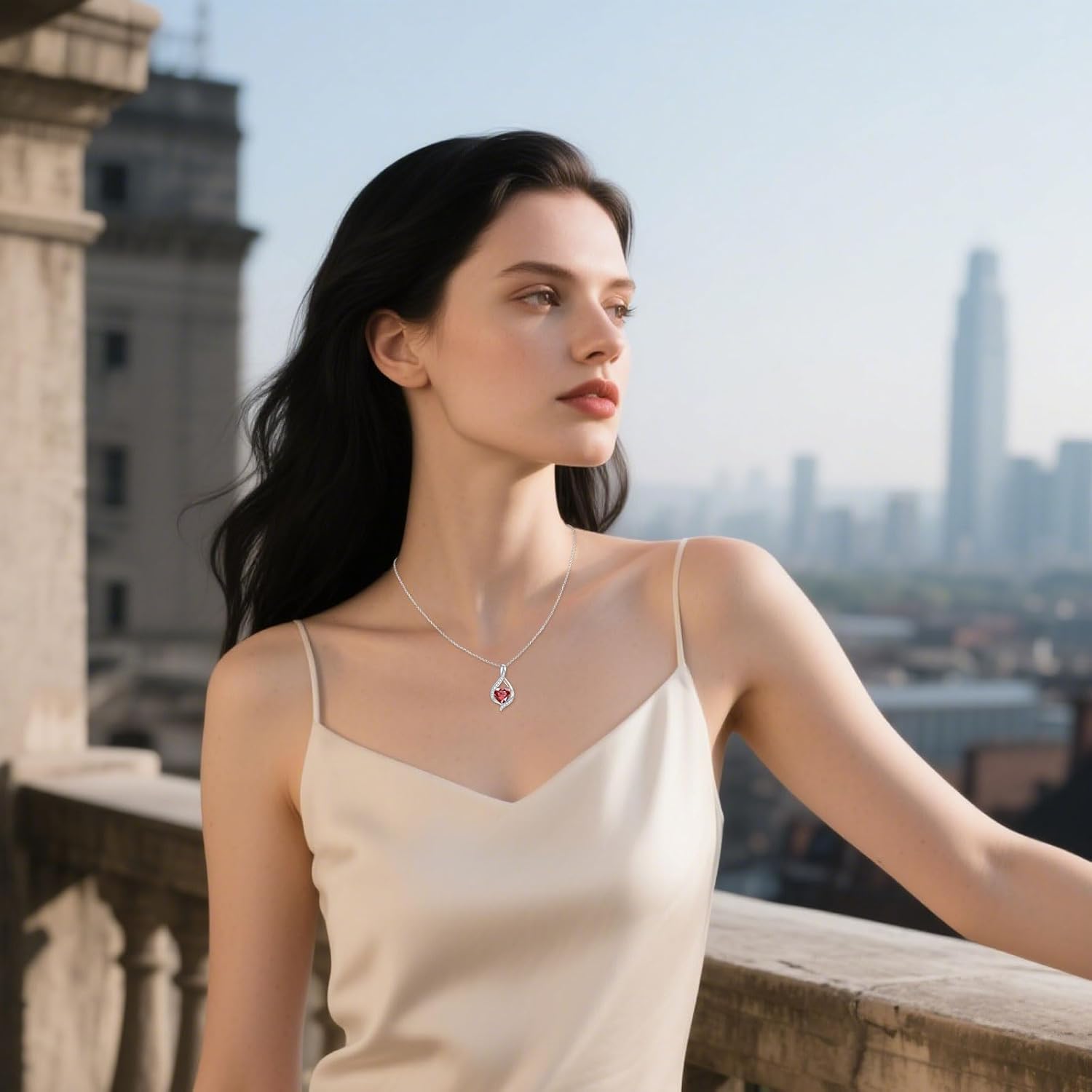 MRENITE White Gold Plated Diamond Cut Heart Birthstone Necklace with Moissanite, Infinity Heart Birthstone Pendant Necklaces Gift for Women Wife Girlfriend Her Mothers Day - Image 6