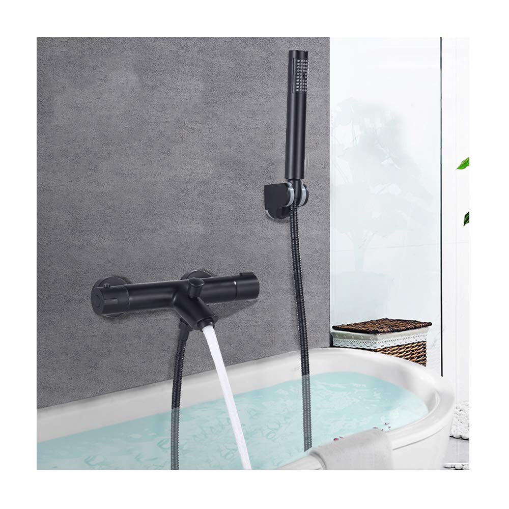 GLJTUO Thermostatic Bathtub Faucet with Handheld Shower Brass Black Shower System Wall Mounted Bathtub Mixer Taps for Bathroom