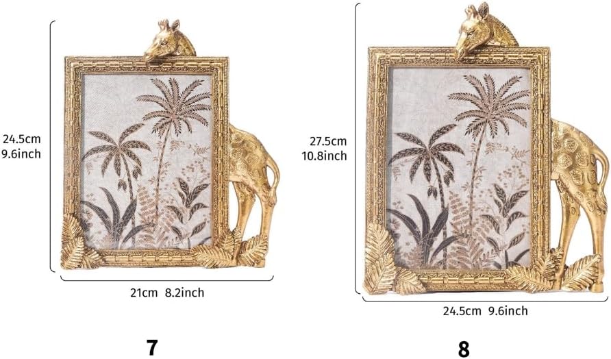 Antique Gold Giraffe Sculpture Photo Frame with Leaf Accent For Art Display