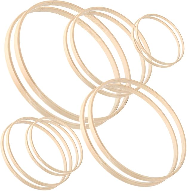 Sntieecr 12 Pieces 6 Sizes Wooden Bamboo Floral Hoop Set Macrame Craft Hoop Rings for DIY Wedding Wreath Decor, Dream Catcher and Home Decorations(15/17/ 20/22/ 25/30 cm)