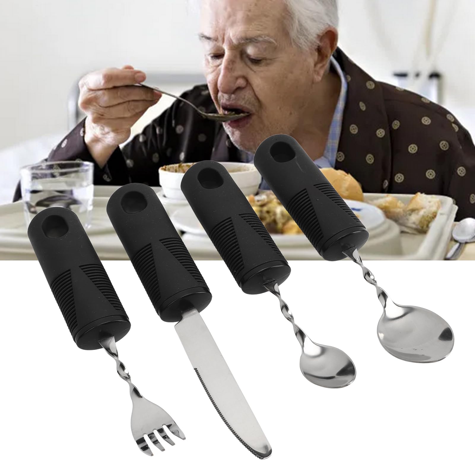 Cubiertos Ponderados para Pacientes de Parkinson, Ayuda Artrítica, Cuchara para Temblores de Manos, Tenedor, Cuchillo, Juego de Utensilios Adaptables, Acero Inoxidable ABS