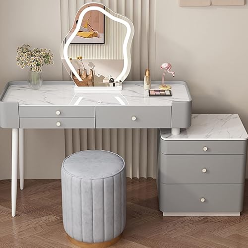 Miniatura 17 de Escritorio de tocador con espejo iluminado, tocador moderno con 3 cajones, tocador de maquillaje con taburete acolchado suave y 3 modos de Rosa