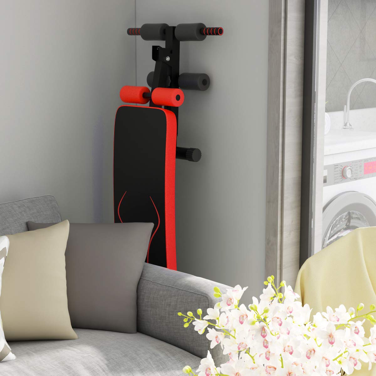 KOMFOTTEU Sit-Up, panca regolabile, panca inclinata, panca fitness con telaio in metallo fino a 200 kg, allenamento completo per palestra, casa