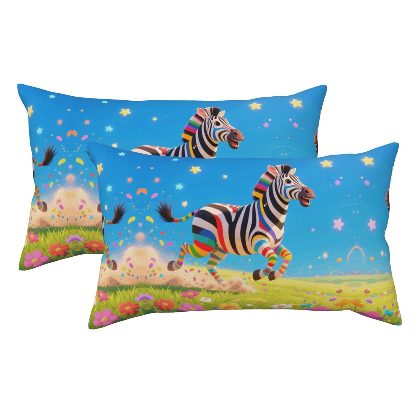 Colorful Zebra Luxury King Pillowcases Set of 2, Plush Velvet Feel Pillow Covers with Hidden Zipper, Skin & Hair Friendly, 20x36 Inches Pillow Cases for Sleeping Gift