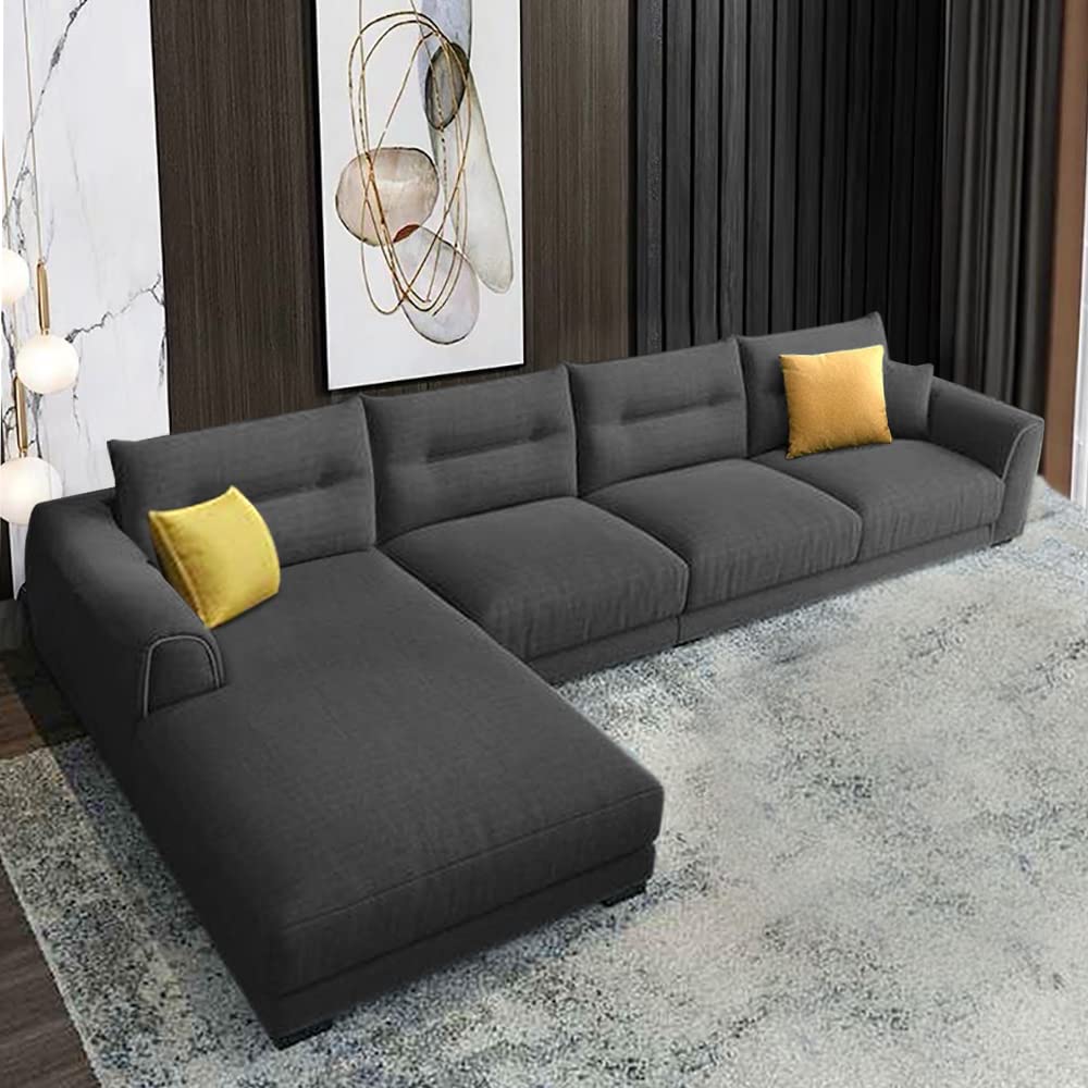 BRAXTON Harper LHS 6 Seater L Shape Sofa Set for Living Room (Black Fabric)