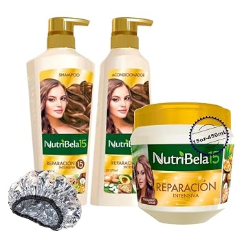 Kit Shampoo + Conditioner + Treatment + Aluminum Cap Intensive Repair | Set Reparacion Intensiva Nutribela15 Colombia Champu + Acondicionador + Tratamiento + Gorro Aluminio 42.2oz