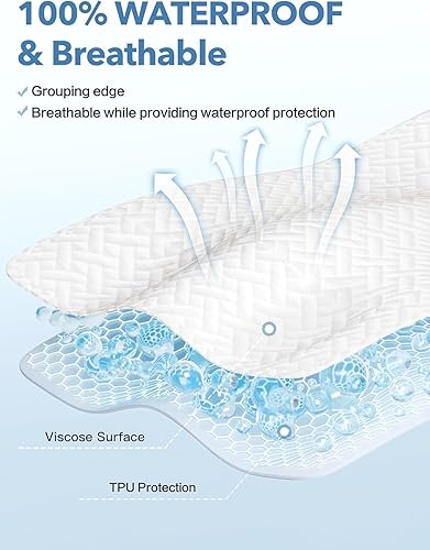 Miniatura 2 de Renvix Protector de colchón impermeable tamaño Queen, protector de colchón de bambú de alta calidad, ultra suave, transpirable, sin ruido, funda de