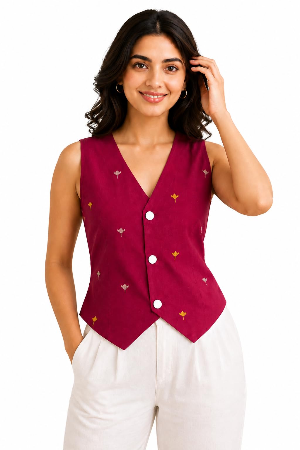 Eleganza by SAM - Women's Waistcoat Vest | Sleeveless V-Neck Waist Coat | Formal Suit Jacket|Indo-Western Jacket/Top for Traditional and Occasion wear-picture-16