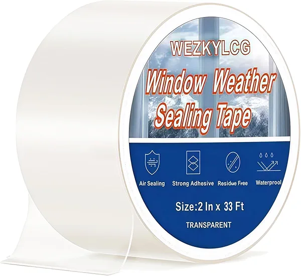 WEZKYLCG Window Weather Sealing Tape, Window Insulation for Winter, Strong Adhesion, No Residue, Thick Insulation Tape for Windows, Ac Unit, Doors, Gaps (Clear, 2 Inch x 33 FT)