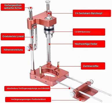 Drill Stand with Drill Chuck Adjustable Drilling Template Guide Portable Precision Woodworking Tool Drill Guide Hand Tools Vertical Guide Tool Set for Surfaces and Round Workpieces