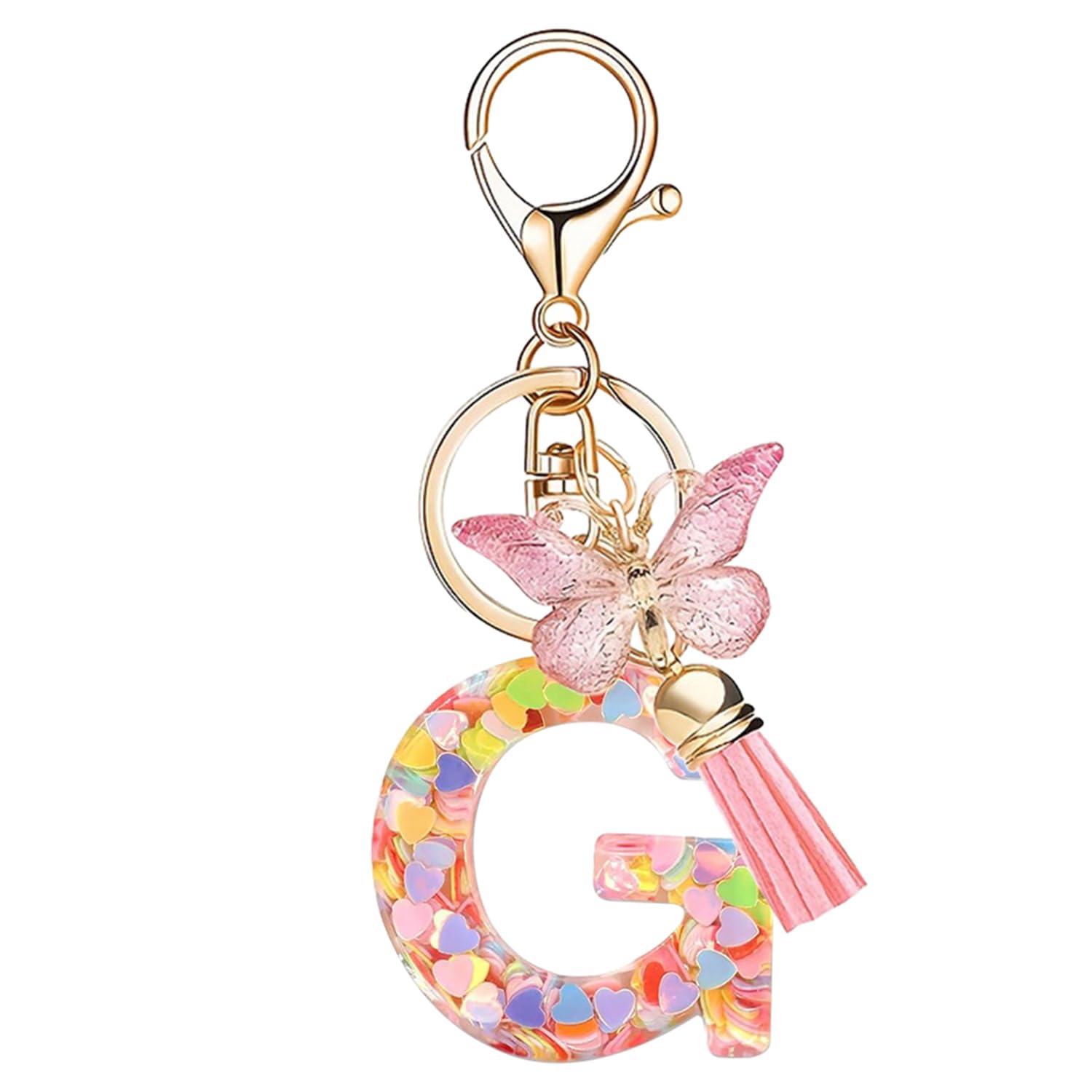 Nodigao Schlüsselanhänger mit Schlaufen für Mädchen Damen Frauen mit Quasten Rosa Schmetterling Buchstabe Schlüssel Taschenanhänger