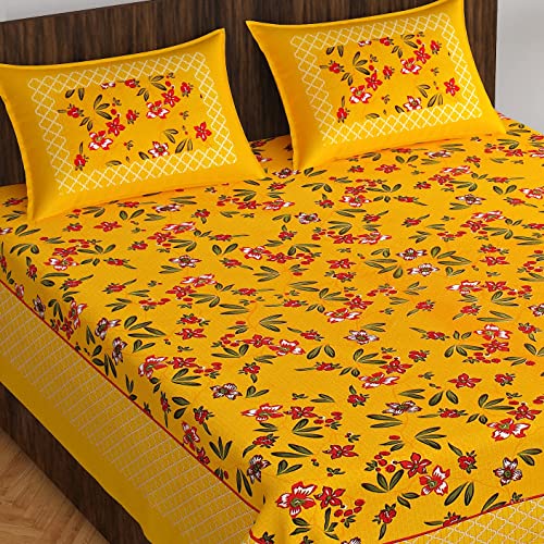 Image of Monique Brand 100% Pure Cotton Floral Printed Bedsheet for Double Bed King Size with 2 Pillow Covers