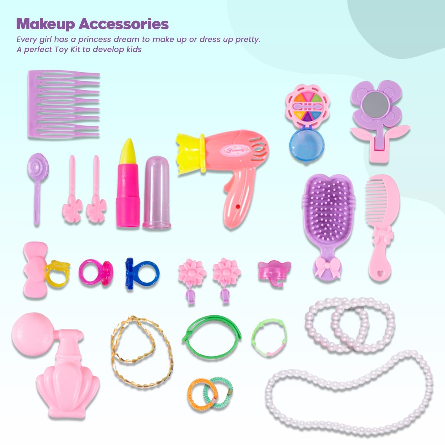 Baybee 3 in 1 Beauty Makeup Kit Set Toys for Kids Girls, Convertible Dressing Table & Suitcase, Pretend Role Play Toys with Make up Table Accessories Playtoys Sets for Baby Girl Age 3-8 Years Old 1
