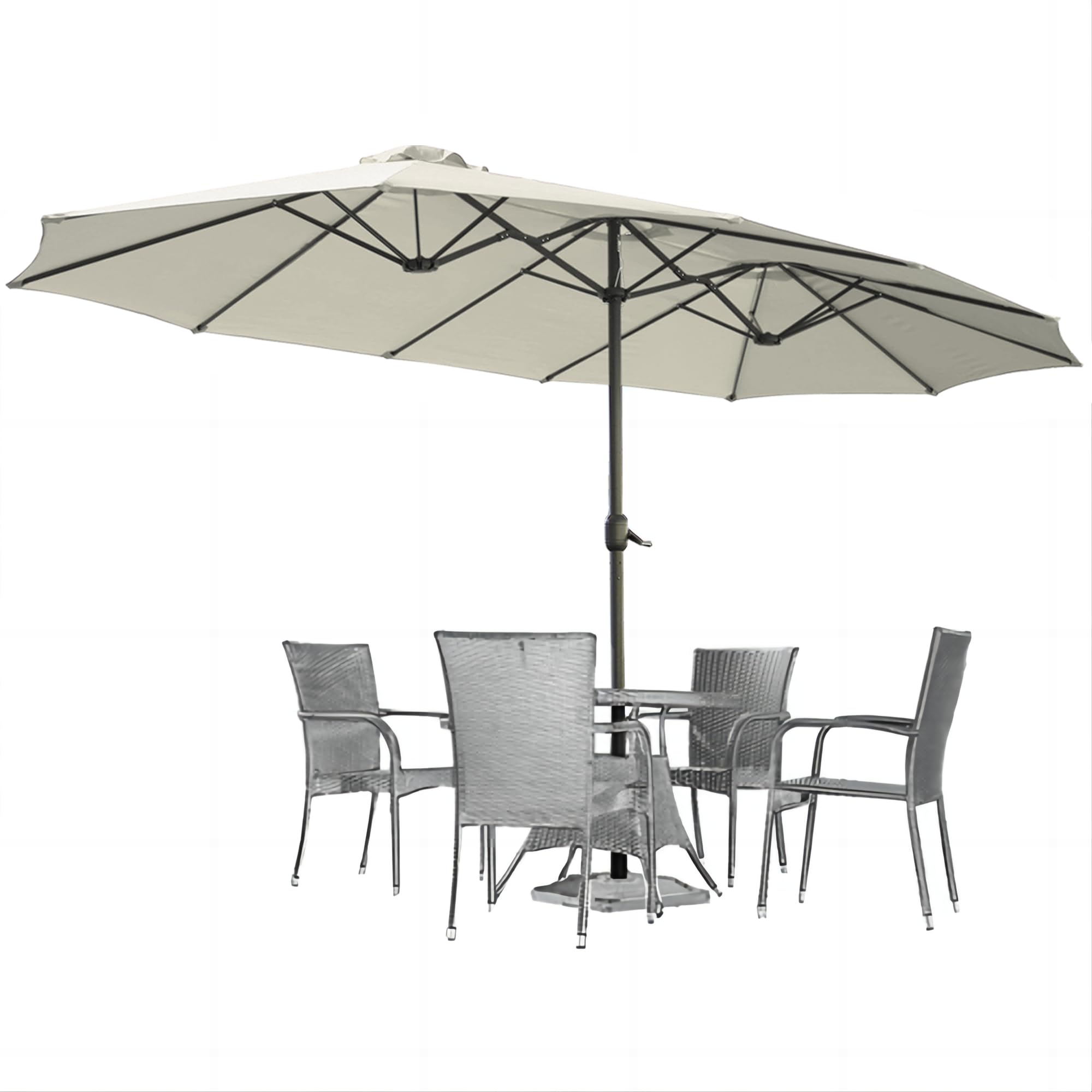 AECOJOY 15x9ft Large Patio Umbrella, Double-Sided Outdoor Market Rectangle Table 177''x104'' Umbrella with Crank Air Vents for Deck Pool Patio(1.9" Pole, Beige)