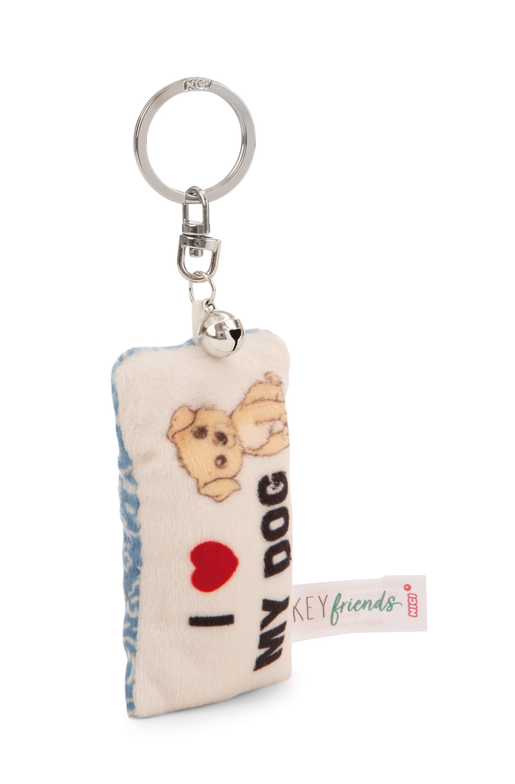 NICI Keyholder mini plush cushion I my dog 8cm with bell - colorful - A loyal companion for backpacks or bags, keychain for key rings & key holders for all ages | 62127