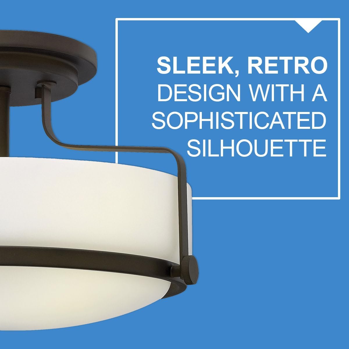 Hinkley Harper 3641OZ Medium Semi-Flush Mount Ceiling Light, Sleek, Retro Style, Oil Rubbed Bronze and Etched Opal Glass