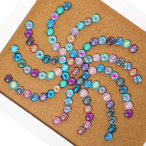 12 Mm Mosaic Tiles, Glass Tiles Pebbles, Mixed Color Half Round Flatback Cabochons, Flat Glass Marbles Flower Dome Gems For Diy Ring Necklace Pendant Jewelry (Charming Style,300 Pieces) #TOP2