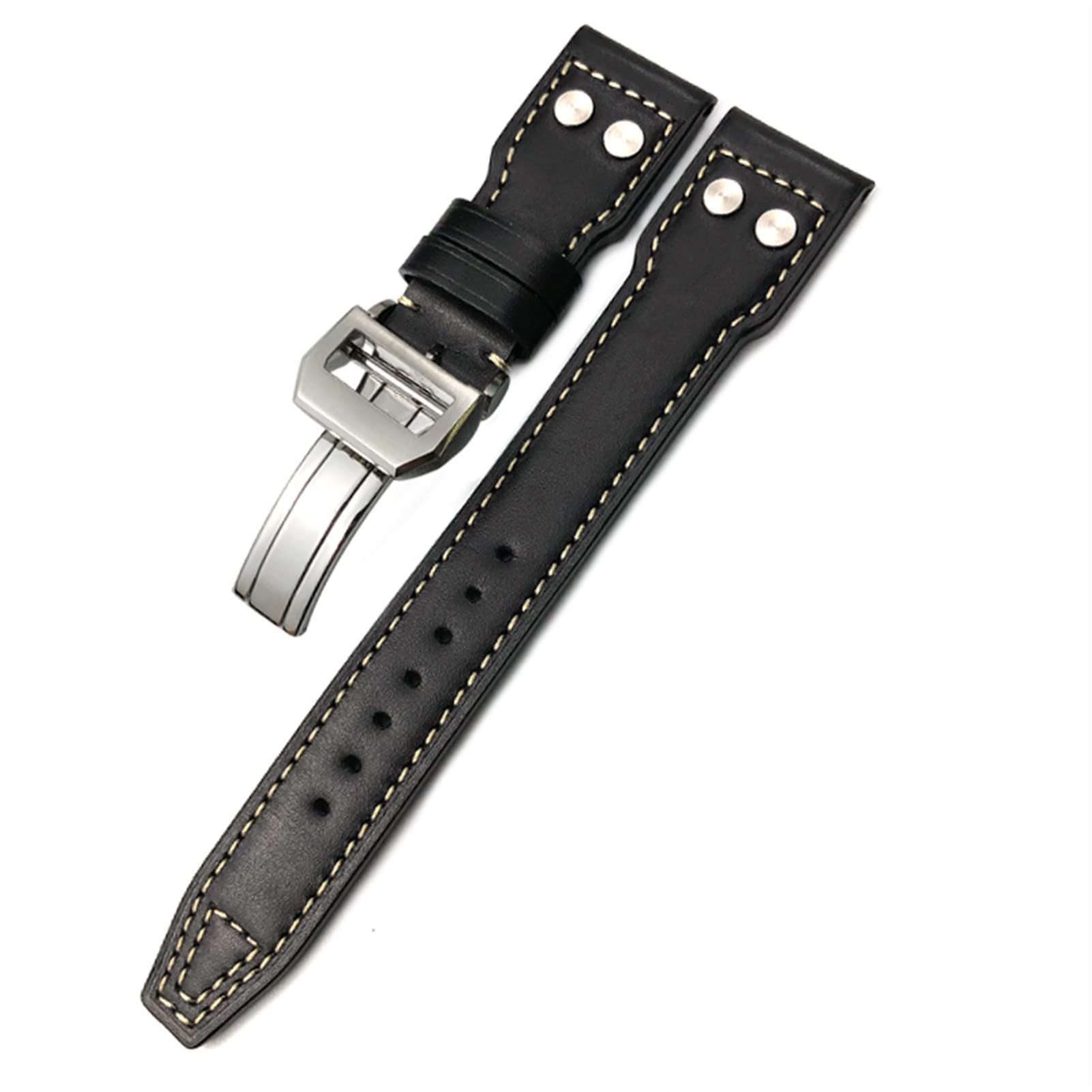 para IWC Watch Correa de Piel de Becerro 20mm 21mm 22mm Correa de Reloj con Remaches de Cuero Genuino