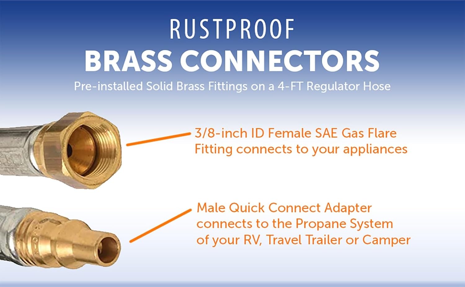 Close-up of rustproof brass connectors on Flame King propane hose