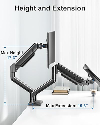 Miniatura 8 de Soporte de monitor doble para pantalla de computadora de 17 a 32 pulgadas, soporte de brazo de monitor doble de 4.4 a 19.8 libras cada uno, soportes