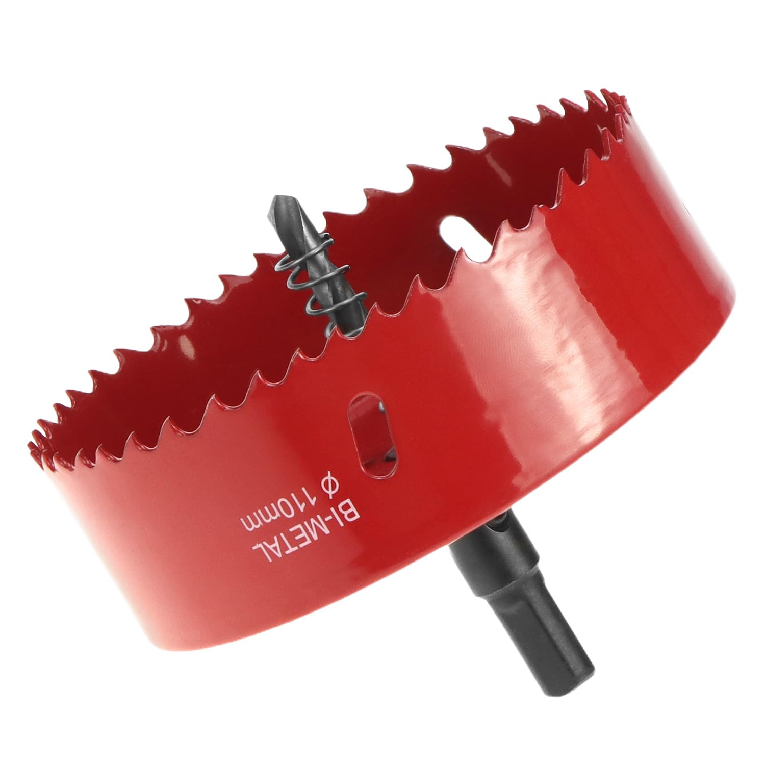 QWORK® Sega a tazza 110mm, M42 Sega a tazza bimetallica, con adattatore esagonale e punta di centraggio, per alluminio, ferro e legno, rosso