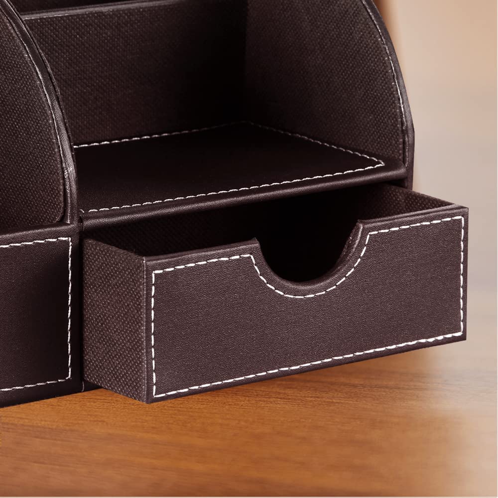 PUSU Büro Schreibtisch Organizer Leder, Multifunktions Schreibtisch Organisator mit Schublade,Stifthalter,Briefablage,Schreibwaren Set,für Visitenkarten, Stifte, Handy, Fernbedienung,Bürobedarf