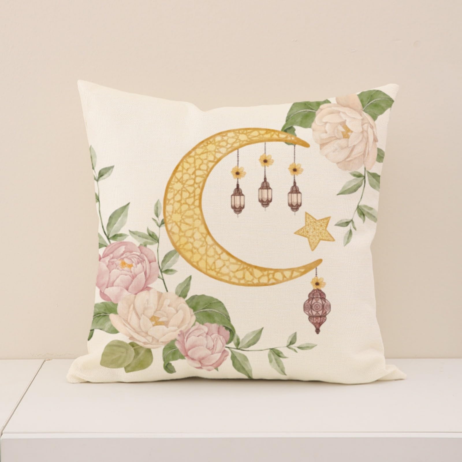 Cushion Covers 60cm x 60cm Yellow Moon Large cushions with covers included - Linen Square Decorative Throw Pillowcases with Invisible Zipper, for Livingroom Sofa Bedroom