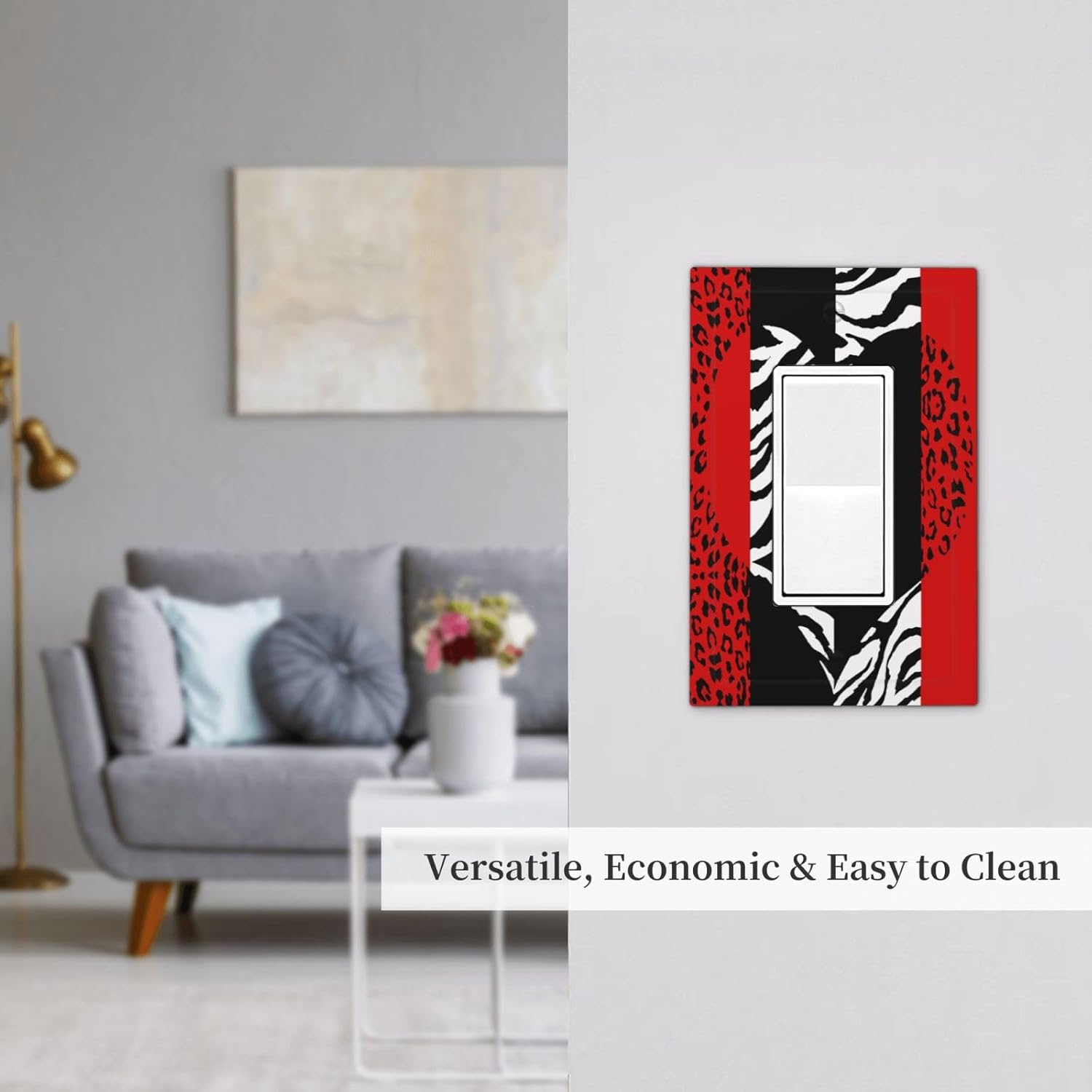 Red Leopard Print 1 Gang Decorative Wall Plate Bright Style Light Switch Cover Plate Single Rocker Electrical Faceplate for Home Bathroom Decor Mid Size