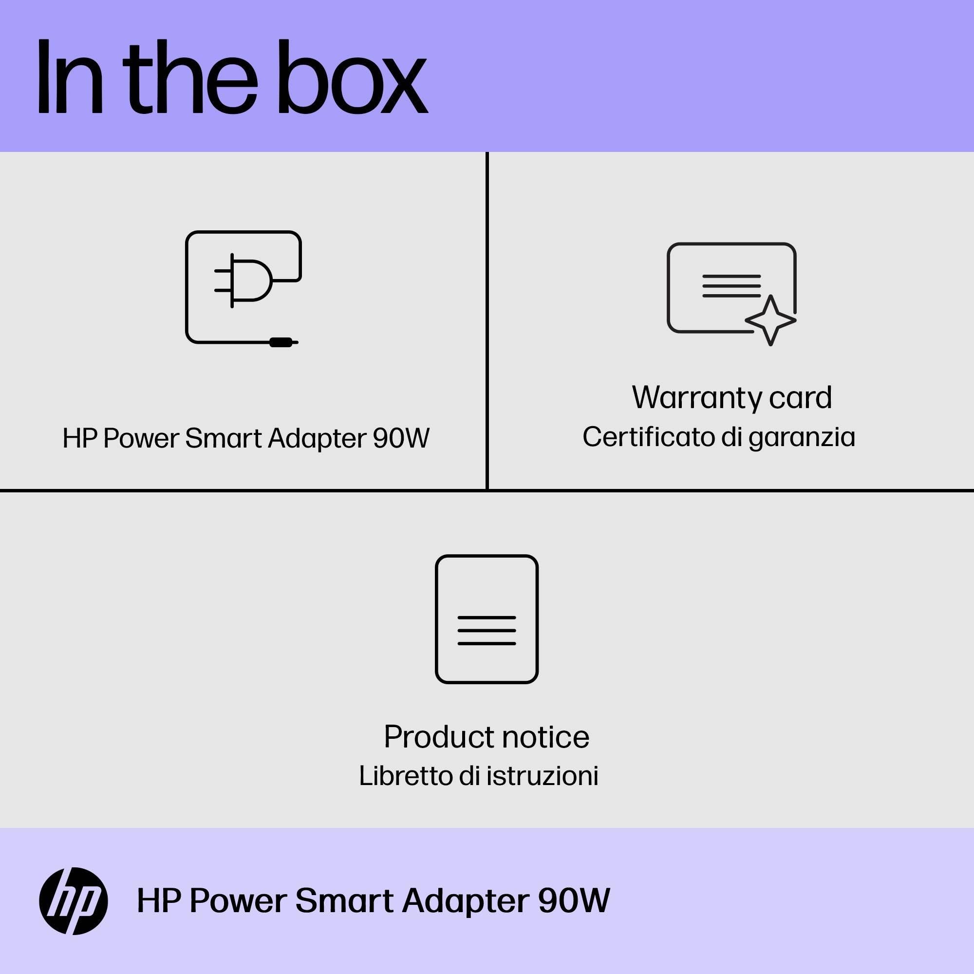 HP Adattatore Smart Power 90 W, Compatibile Chromebox All-in-One Pavilion, Connettore Smart AC Angolo Retto, Nero