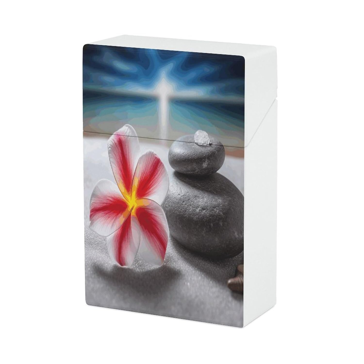 Plastic Cigarette Case, Tropical Flower and Zen Stone Print Stylish Cigarette Holder for Men and Women Portable Cigarette Case