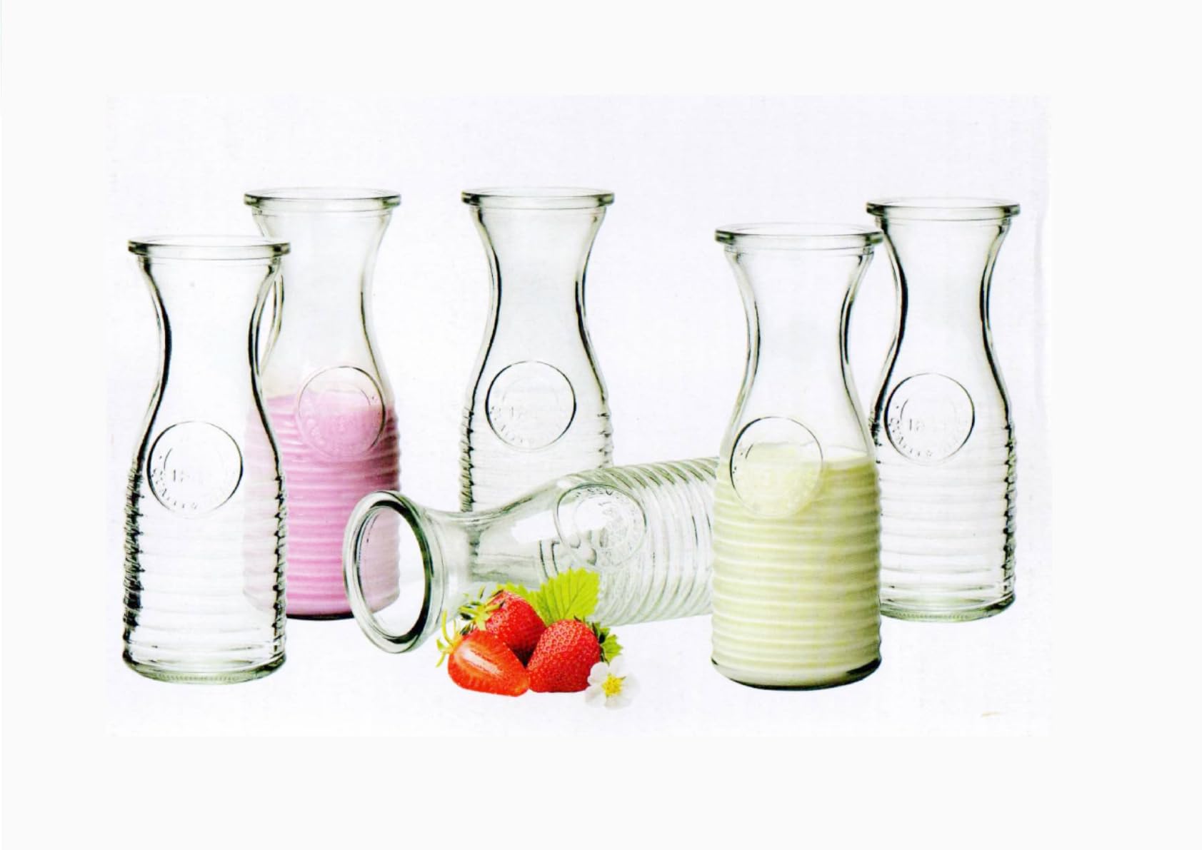 Incrizma Carafe Beverage Bottles, 6-Pack - Water Pitchers, Wine Decanters, Mixed Drinks, Mimosas, Centerpieces, Arts & Crafts - Restaurant, Catering, Party, & Home Kitchen Supplies (250 ml Pack of 6)