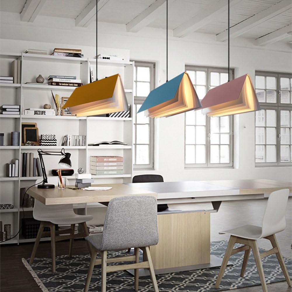 Lampadario moderno nordico a 1 luce Lampadario a sospensione medievale Lampadario a forma di libro creativo Lampadario con paralume bianco Decorazione domestica per sala da pranzo Soggiorno Ca