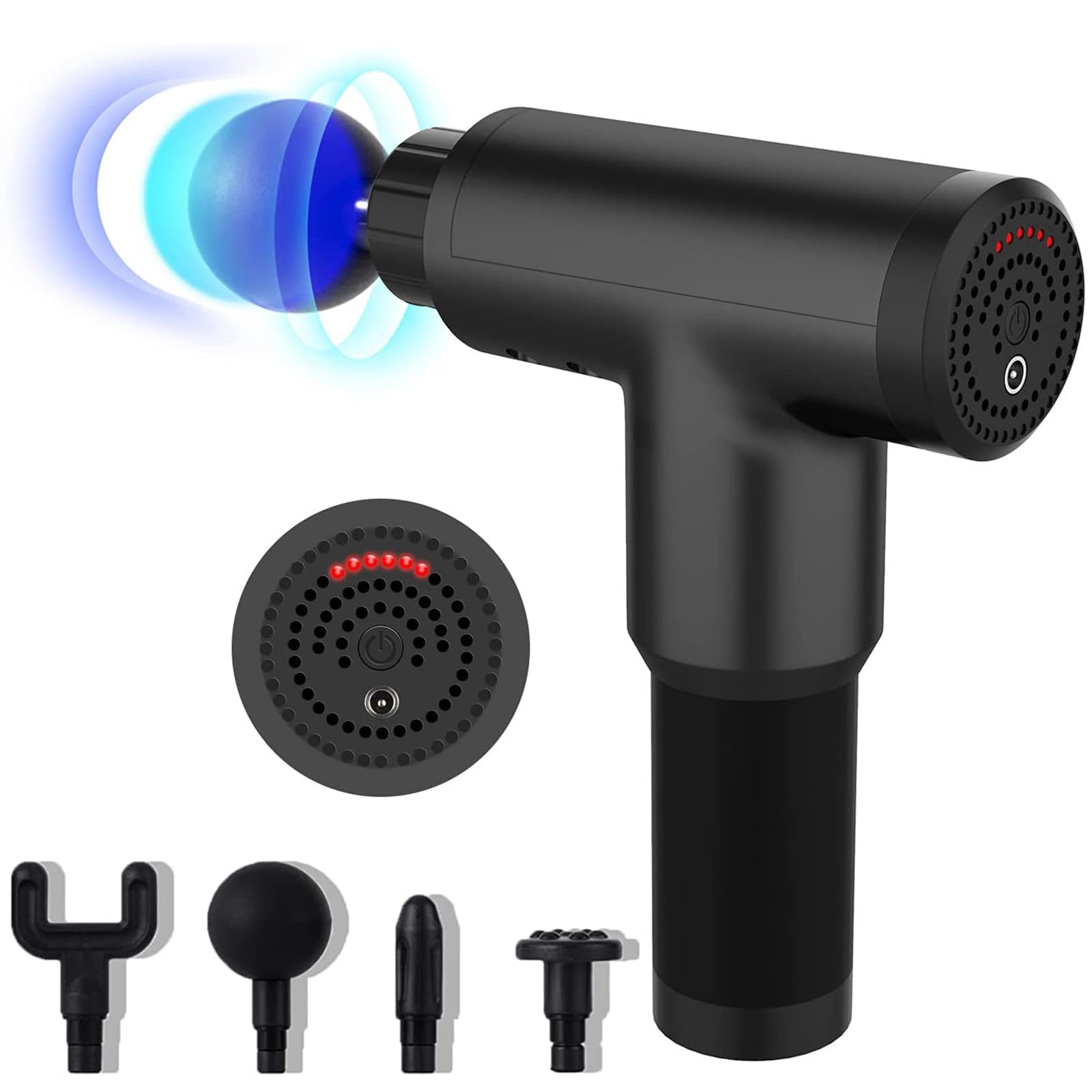 Massage Gun, Deep Tissue Muscle Massager, Percussion Electric Handheld Massager, 4 Heads, Portable Cordless, 6 Speeds, Super Quiet