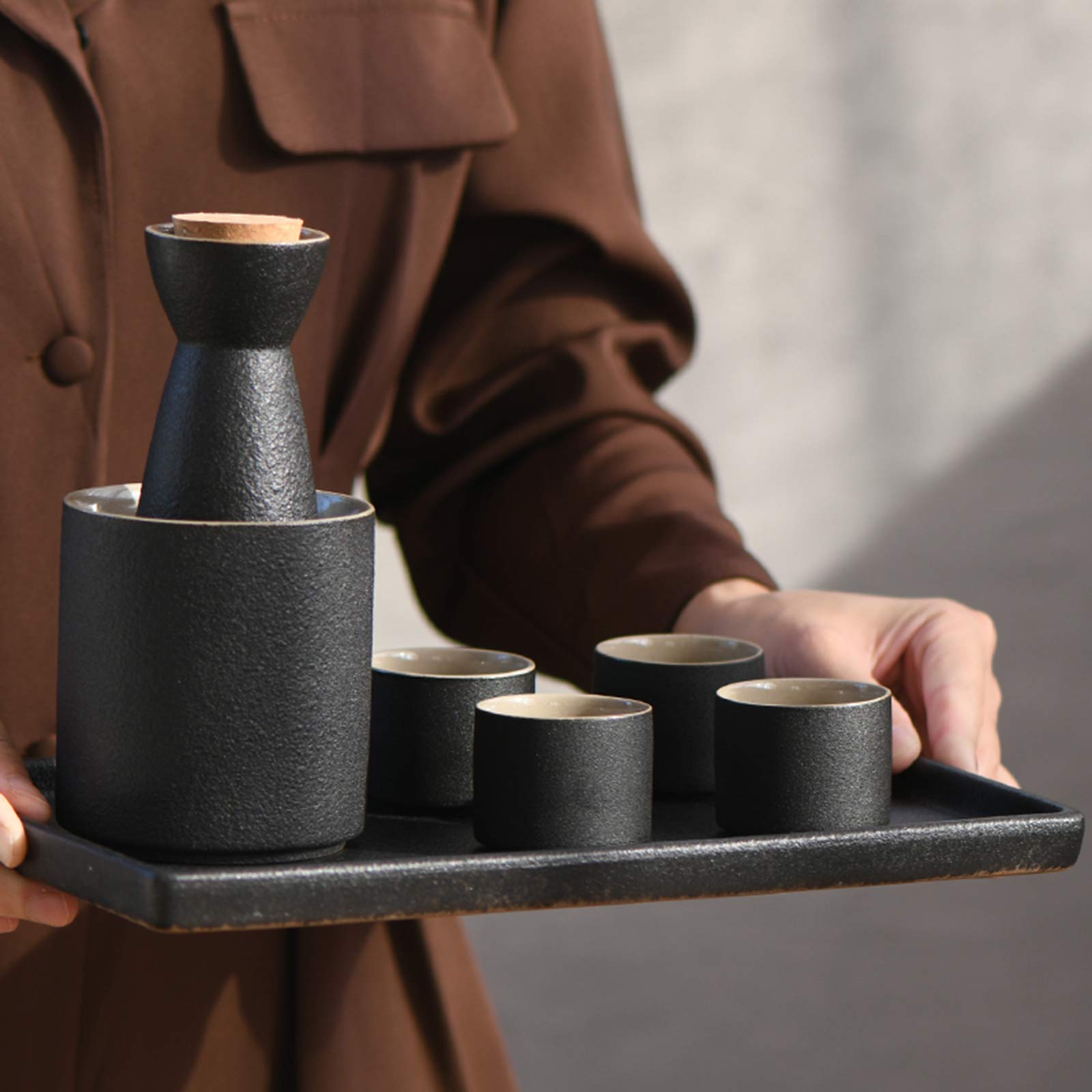 Service à saké et Tasses avec réchaud Ensemble de Tasses à saké japonaises 8 pièces avec réchauds, pour Noël, Les Anniversaires et Les Anniversaires