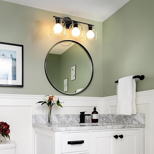 Miniatura 2 de WOSHITU Accesorios de iluminación de tocador de baño 23.3 pulgadas moderno negro mate accesorios de iluminación de baño sobre espejo con pantalla de