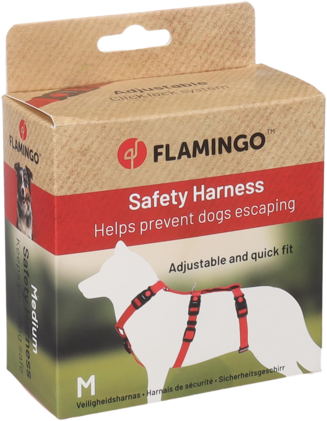 Dog Safety harness Zera Red M 45-65cm 55-70cm 42-67cm 20mm