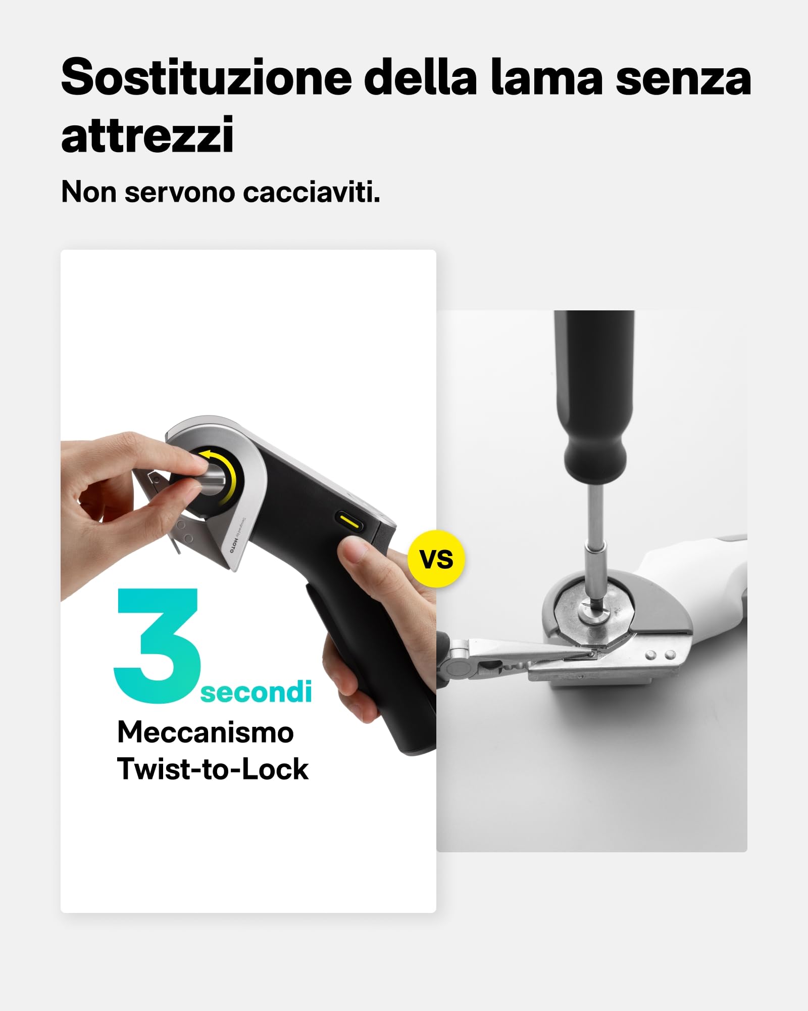 HOTO EdgeFlow Forbici Elettriche Senza Fili, Taglio Rotante per Cartone, Lama in Titanio, luce LED, Sistema Autoaffilante, Sostituzione Lama Senza Attrezzi, per Cartone, Tappeti e Pelle